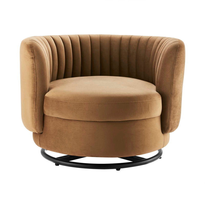 Velvet Swivel Armchair, Cognac Velvet