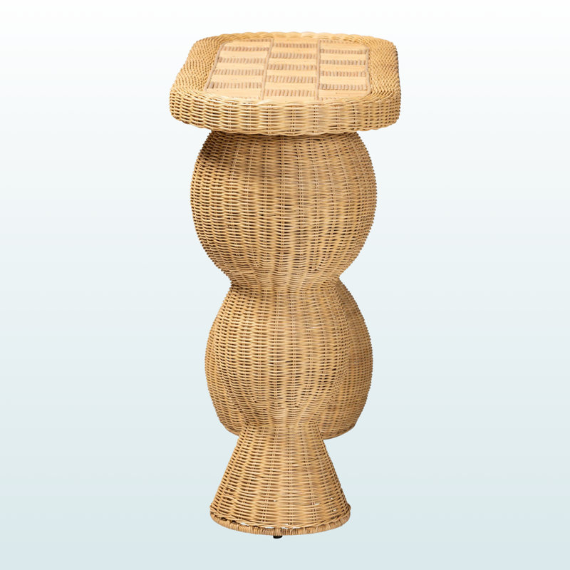 Console Guido en rotin tressé naturel avec piétement sculpté
