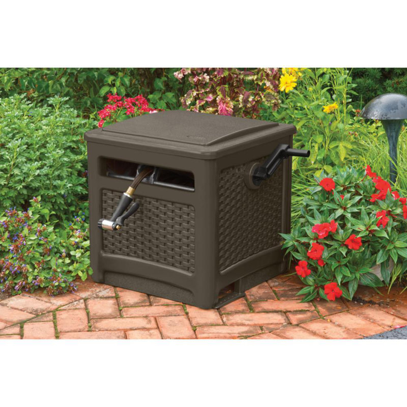 Java Brown Wicker Design Plastic Hideaway Hose Reel