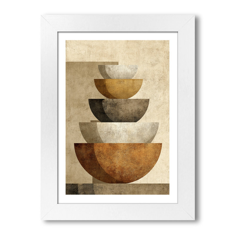 Minimal Scandinavian Stacked Ceramic Bowl Abstract Wall Art - Home Decor Giclee Art Print On Fine Paper, Neutral Beige And Rust Palette - Print