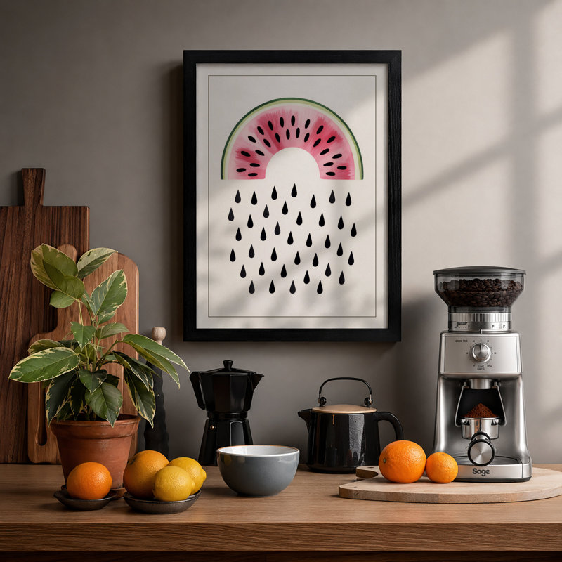 Watermelon & Rain Modern - Framed Print, A3 - 42.0 x 29.7 cm, Black