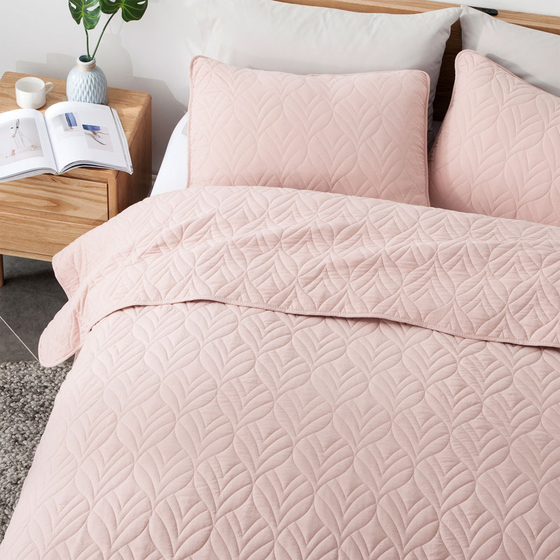 Ensemble de couvre-lit réversible en microfibre, Couvre-lit grand et 2 taies d'oreiller, Rose