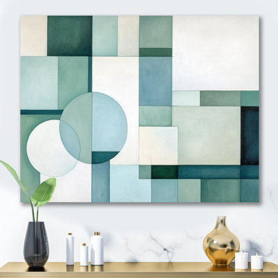 Green Blue Abstract Geometric Fusion I Framed On Canvas Print