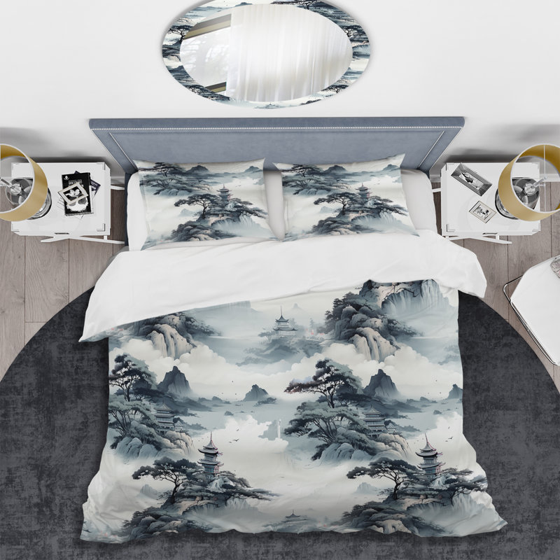 Encre de Chine - ensemble de housse de couette chinois - microfibre de polyester