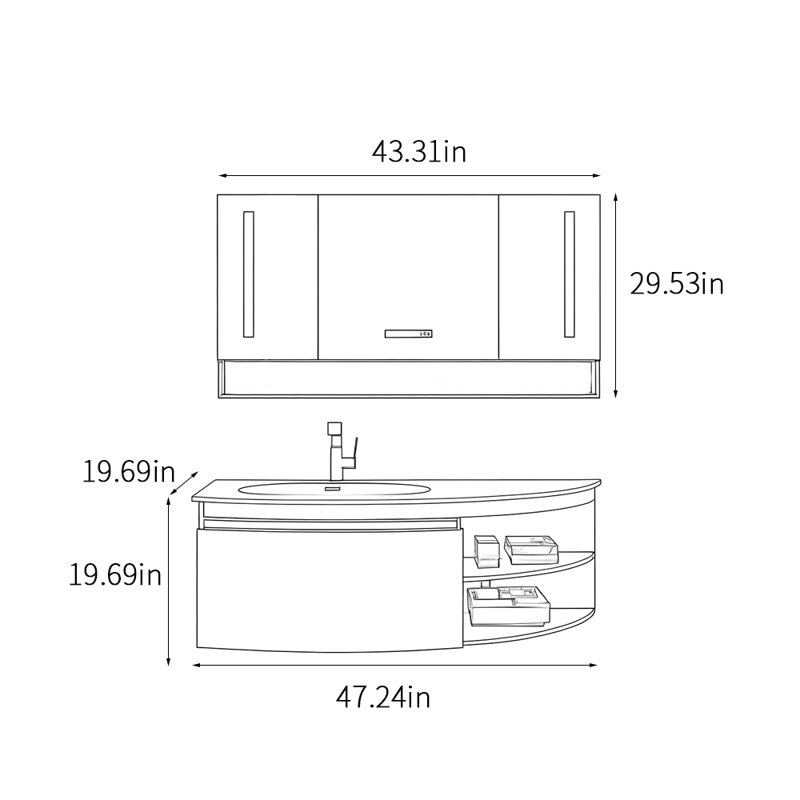 Nordic minimalist bathroom cabinet, 19.69" H x 47.24" W x 19.69" D