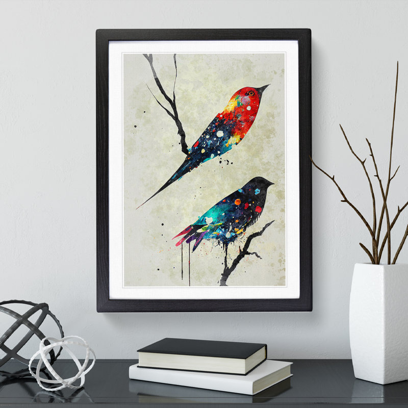 Dripping Bird No.6 Abstract - Single Picture Frame Print, Black, 64cm H x 46cm W x 2cm D