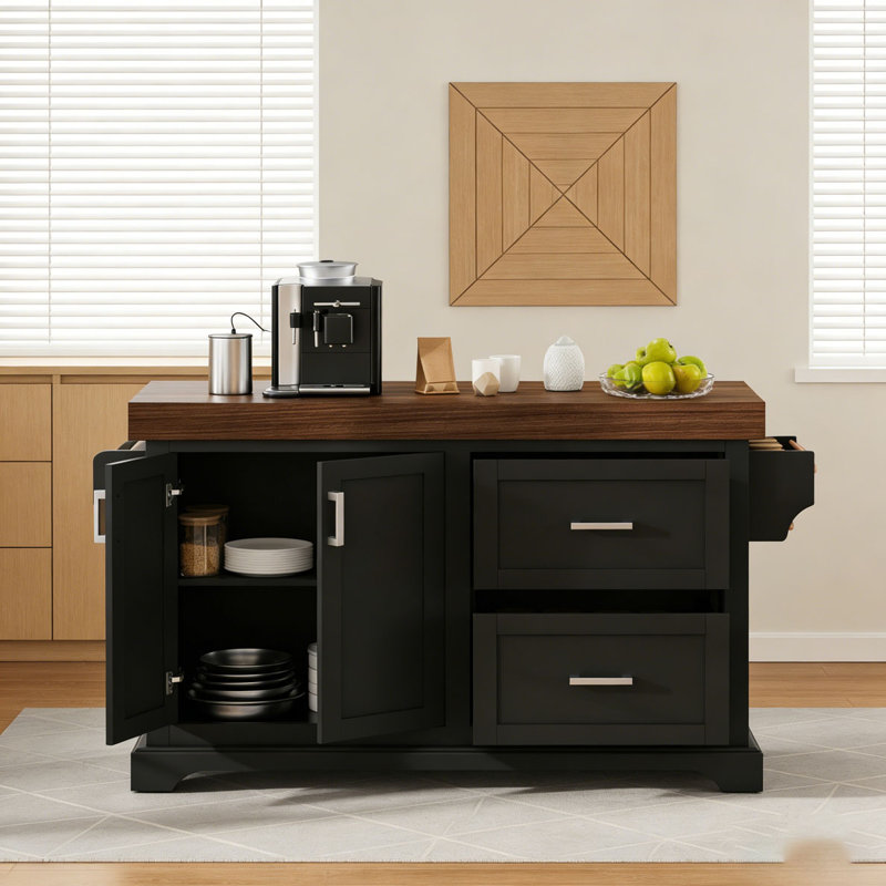 53" Large Kitchen Island, Black