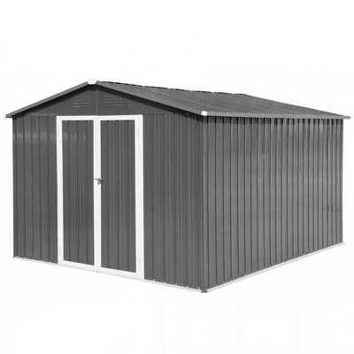 Remise de rangement extérieure en métal 10 pi x 12 pi, gris