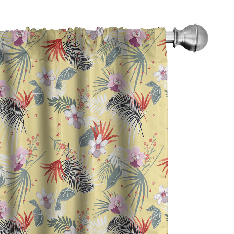 Tropical Floral Semi-Sheer Rod Pocket Curtain Panels, 28" W x 95" L