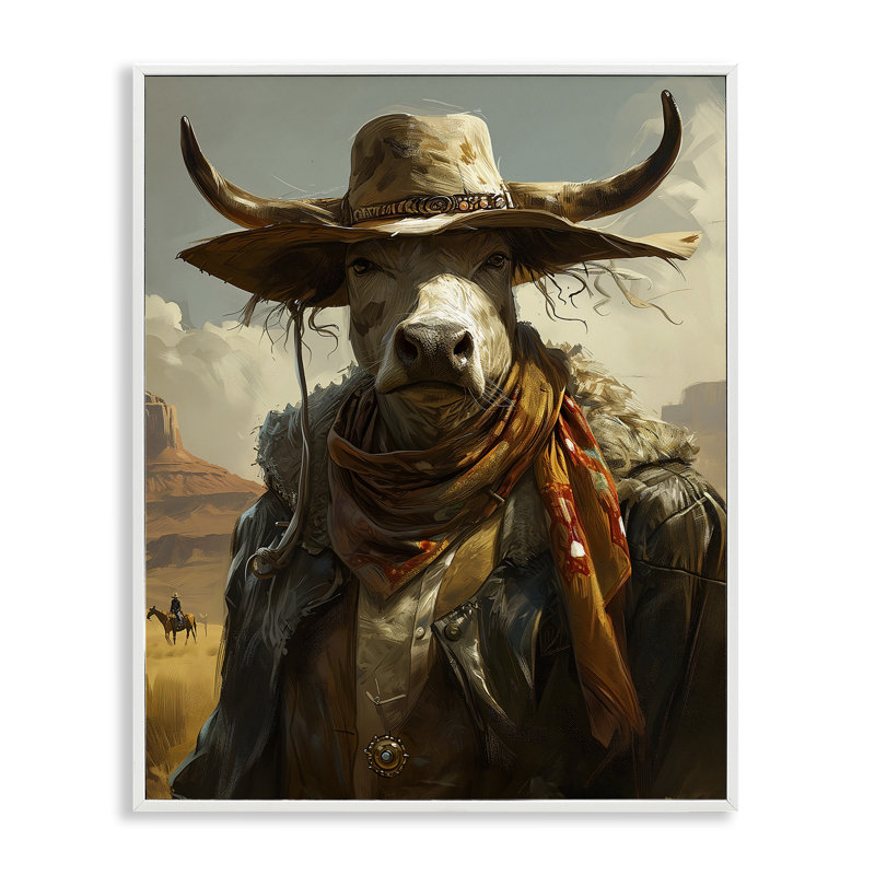 Art rustique de cowboy bovins par Ray Heere, Estampe numérique encadrée blanc bord de mer, H 30 po x l 24 po