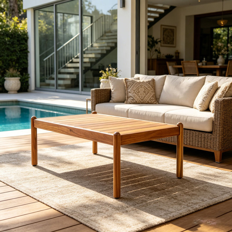 Table basse d'extérieur en bois d'acacia, Teck clair
