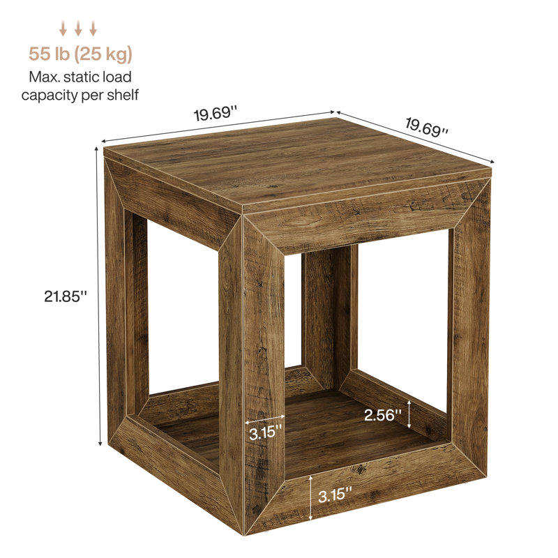 Square End Table Set Of 2, 19.7" Large Square Side Table With Storage Shelf, Tall Nightstand For Living Room, Bedroom, Office