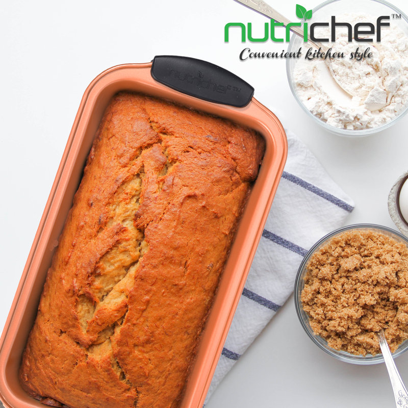 Copper Non-Stick Carbon Steel Loaf Pan with Blue Handles