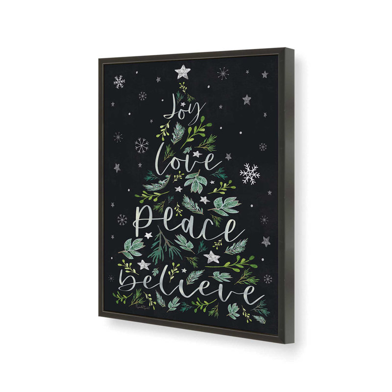«Joy Christmas Trees» par Elizabeth Tyndall, reproduction d'art, L 30 x H 40, Noir, Impression encadrée