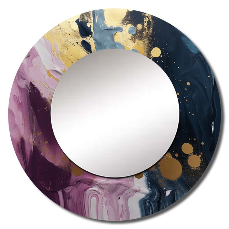 Radack Purple And Blue Movements In Paint III - Abstract Painting Wall Mirror, Purple Round Decorative Mirror, Printed Metal Art