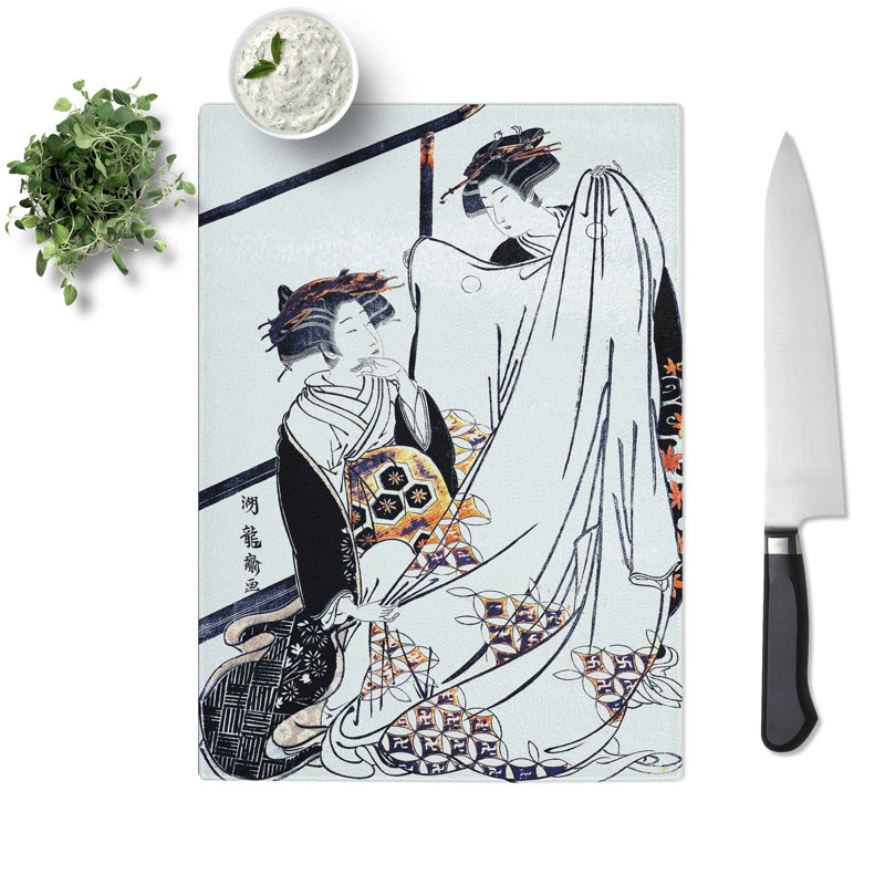 Tempered Glass Admiring a Kimono by Isoda Koryusai Chopping Board, 39cm W x 28.5cm L