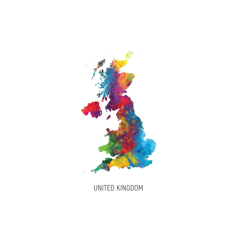 United Kingdom Map by Michael Tompsett - 1 Piece Wrapped Canvas Wall Art, 101.6 cm H x 66.04 cm W x 3.175 cm D