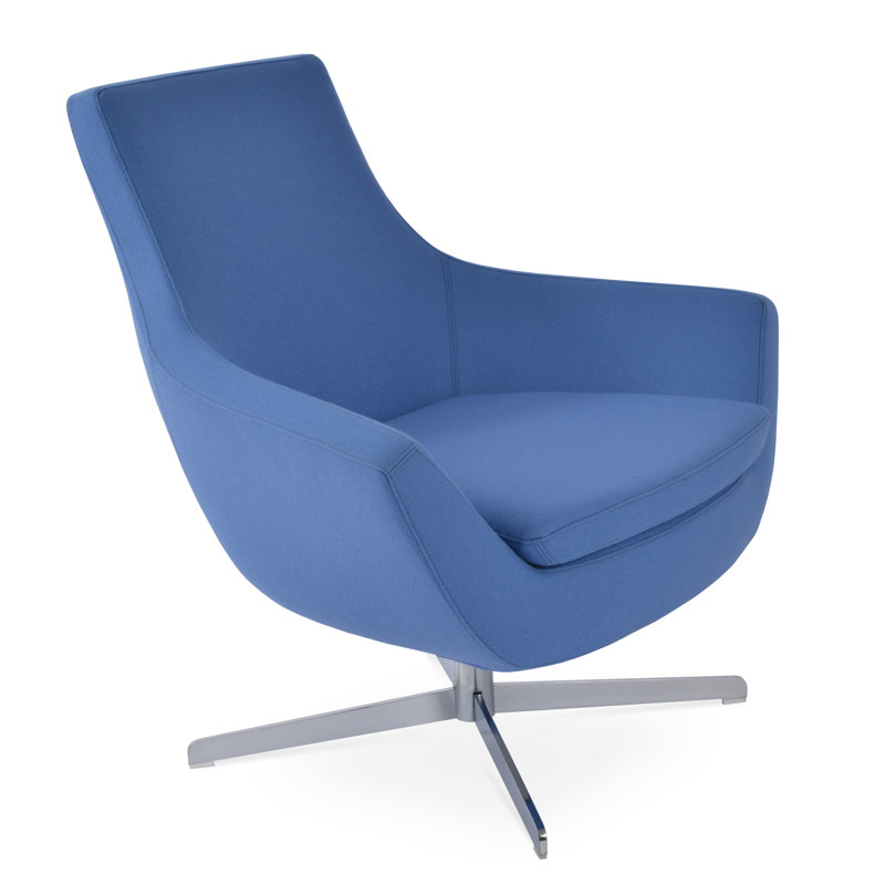 Méridienne pivotante 4 étoiles Rebecca, Chrome, Laine bleu ciel Camira