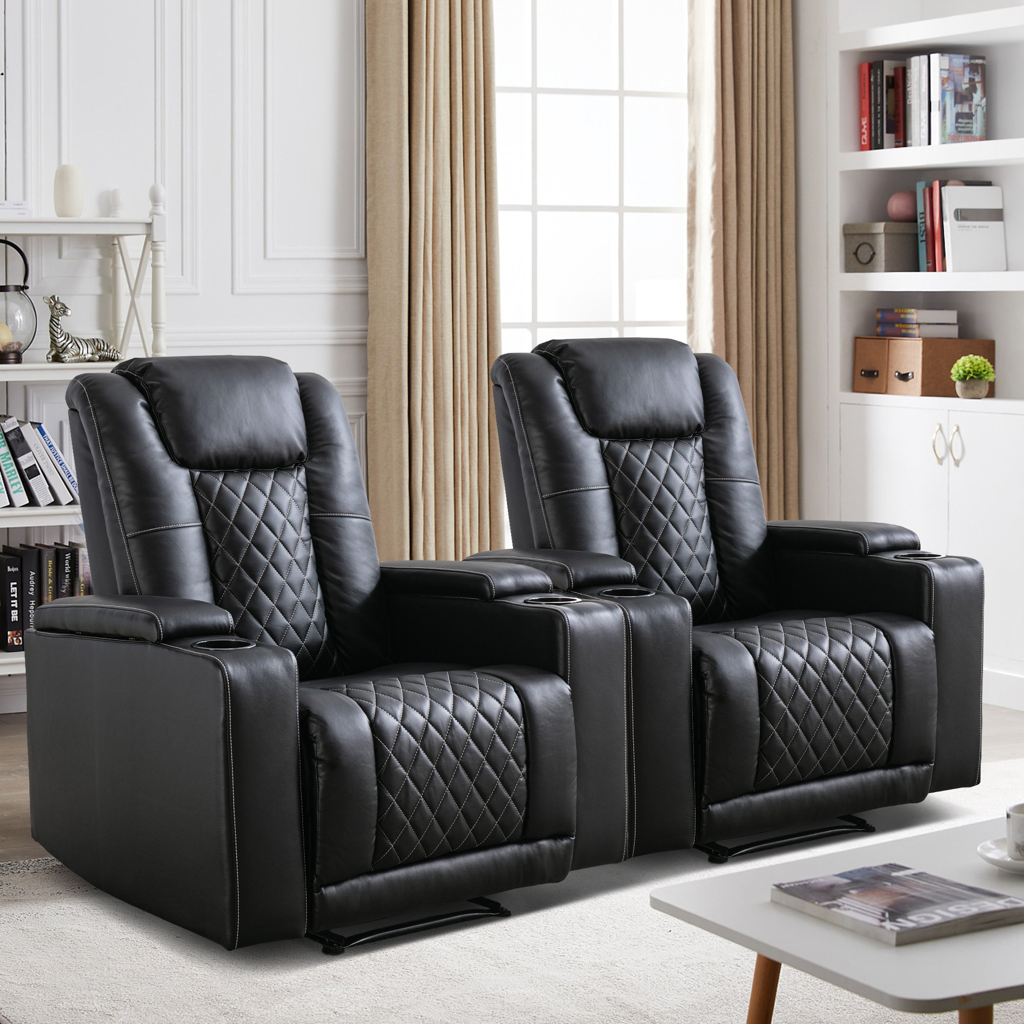 Faux leather recliner with deals cup holder