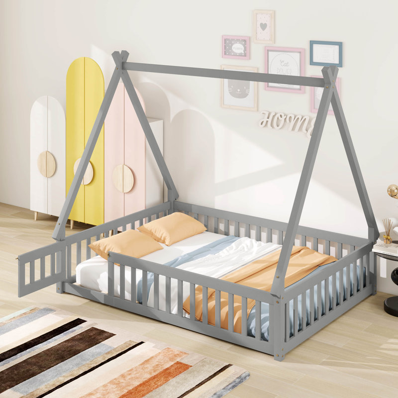 Lit plateforme Aggappora, Gris, Double
