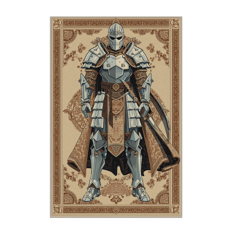 Tapis oriental classique brun et beige lavable à la machine Bedford Ice Armor Warrior, 7 x 9