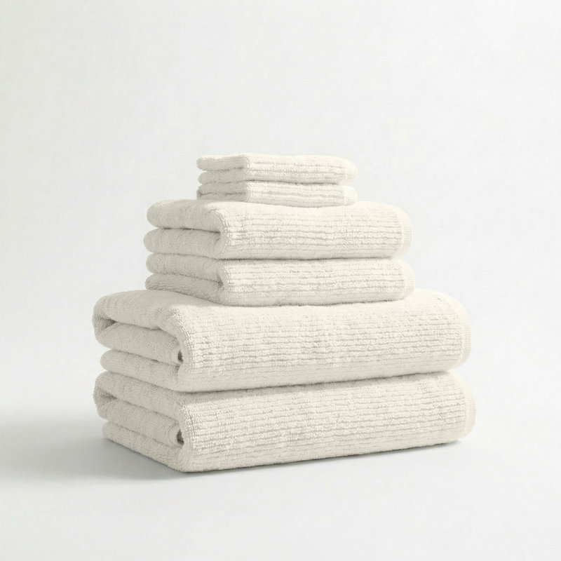 Turkish Cotton Ribbed 6-Piece Bath Towel Set, Cream