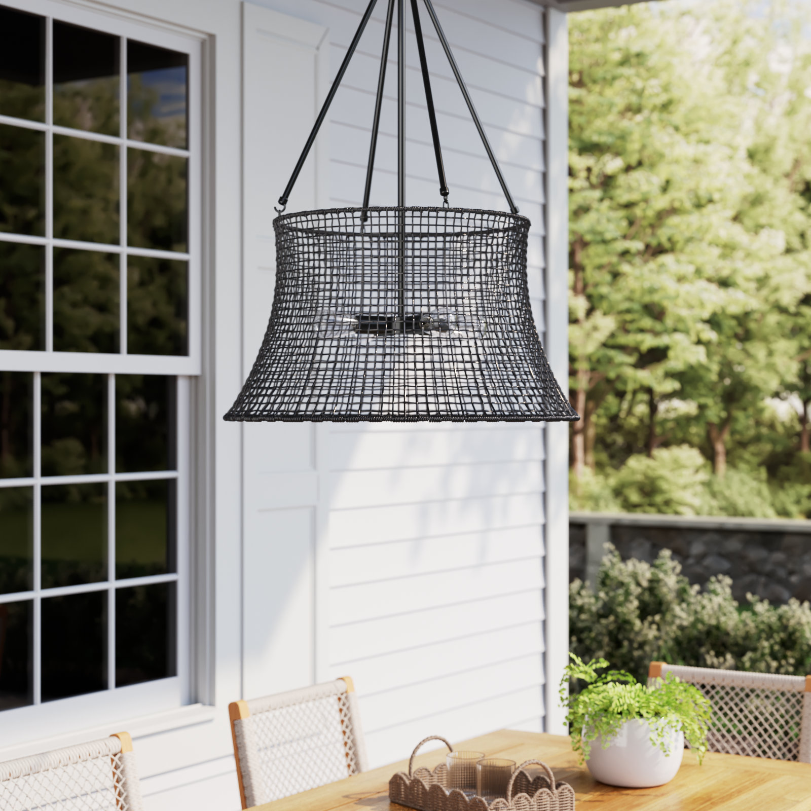 Outdoor Metal Chandelier, Matte Black
