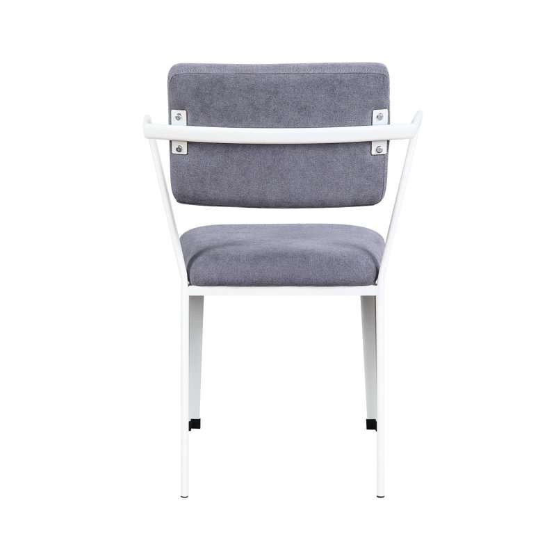 Lot de 2 fauteuils de salle à manger - Revêtement gris et support en métal blanc, assise rembourrée confortable et stable.