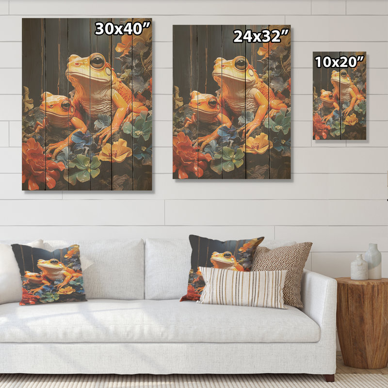 Expressionist Frog Spirit - Frogs & Toads Wood Wall Art On Natural Pine Wood, 40" H x 30" W