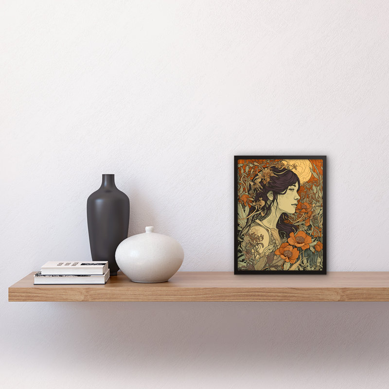 Aaronjoshua Woman In Autumn Poppy Field Linocut - Single Picture Frame Print