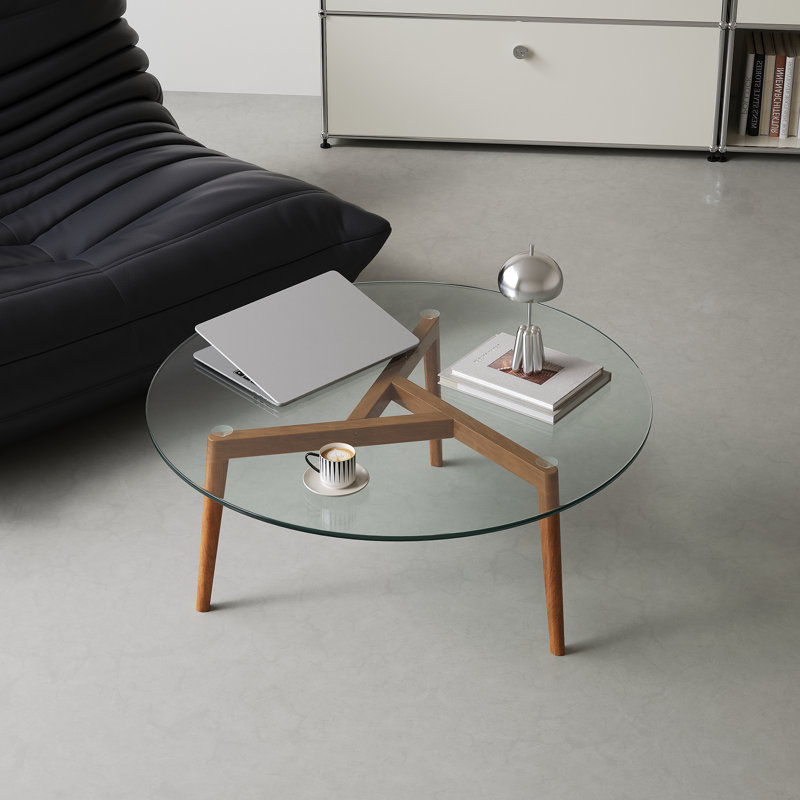 Glass Top Coffee Table With Solid Wood Frame