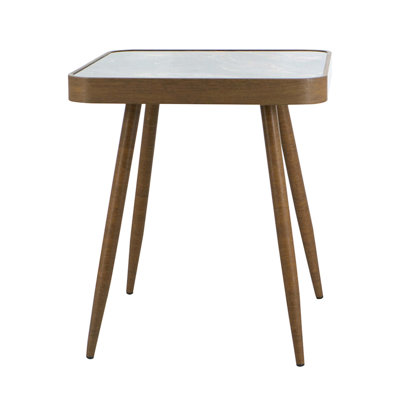 Table de bout carrée 17,3 x 17,3 x 18 po avec plateau en verre, motif marbré