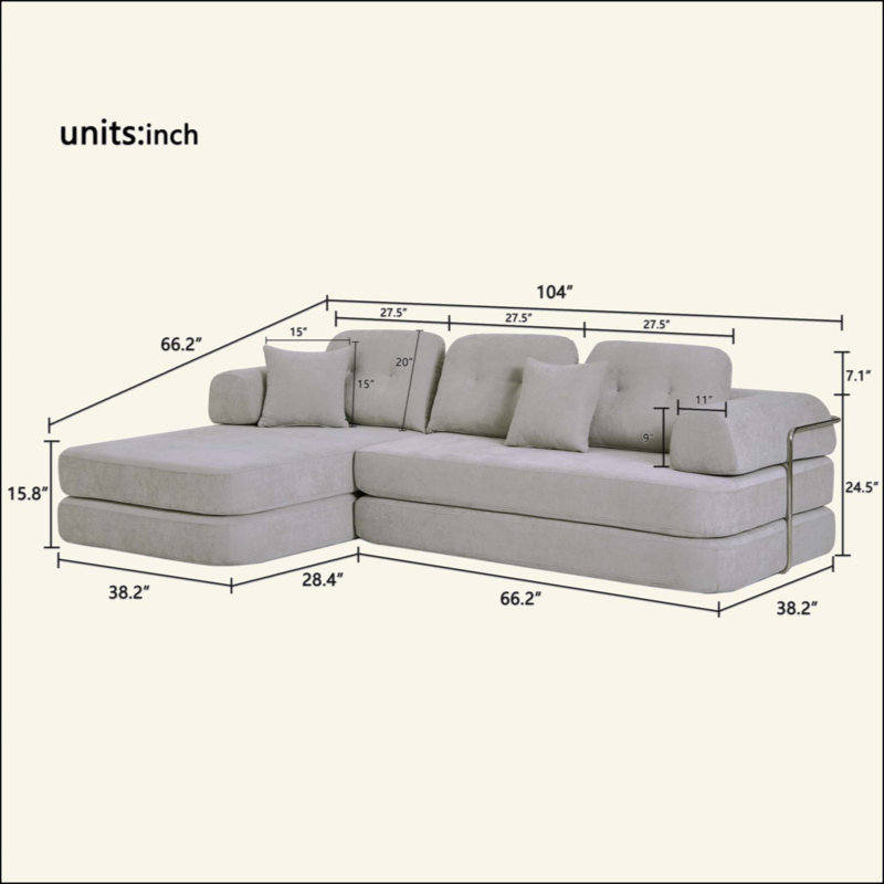 Canapé désossé, canapé modulaire compressé avec méridienne, canapé modulaire à assise profonde et canapé modulaire en chenille avec mousse à mémoire de forme, sans assemblage requis