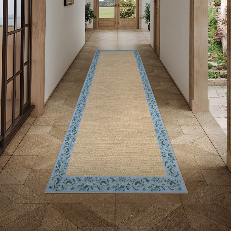Floral Bordered Machine Washable Rug with Non-Slip Backing Non-Shedding Foldable Soft Low Pile Indoor Carpet, Runner 2' x 6'