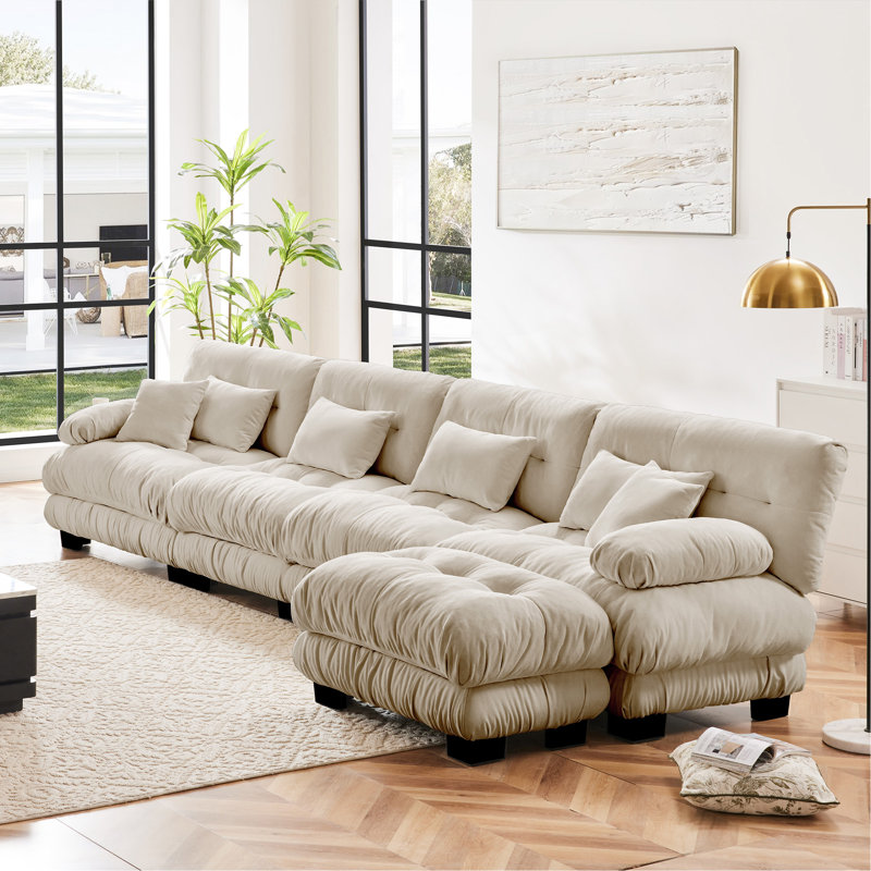 Combinaison libre, canapé modulaire modulaire, canapé en forme de L pour le salon, canapé confortable à 4 places avec repose-pieds convertible, café en chenille légère