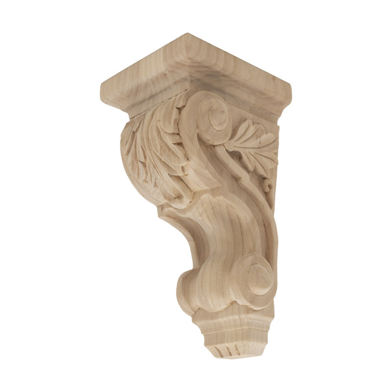 Unfinished Hand Carved Alder Wood Acanthus Leaf Corbel