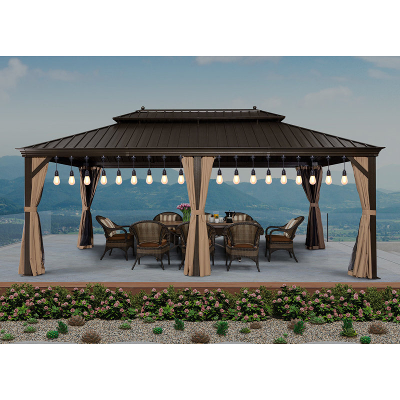 20 pi L 12 pi. D Pavillon de jardin en métal avec lumières de 48 pi