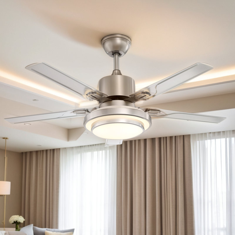 Ventilateur de plafond moderne en acier inoxydable argenté, 42 po de largeur