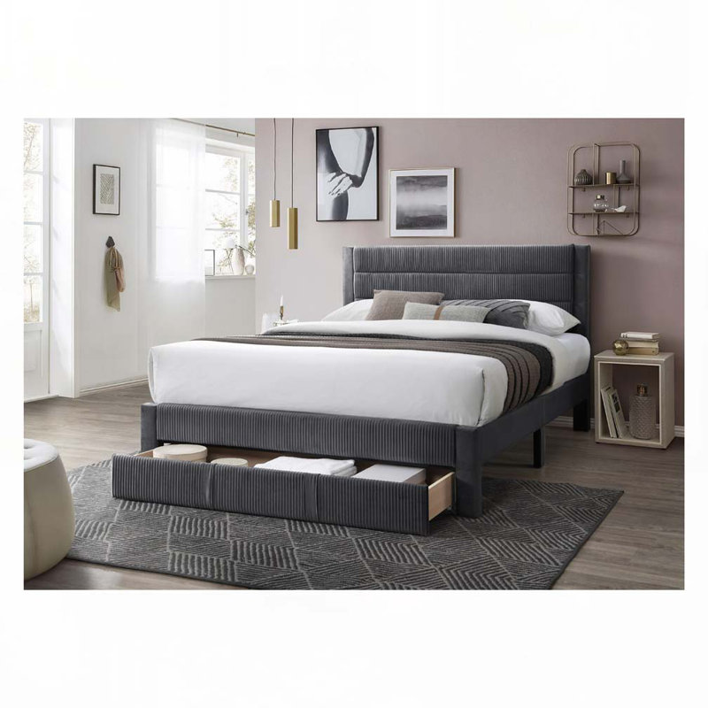 Grand lit de rangement en velours Merceroy, Gris anthracite, Grand lit