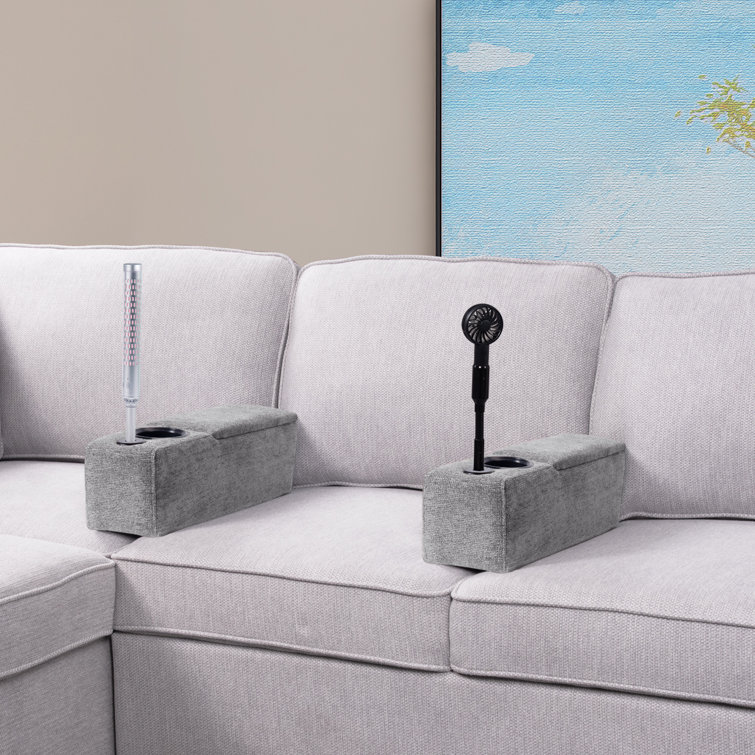 Sofa Armrest with Cupholder,Large Storage Couch Armrest with Removable Phone Stand&Reading,Beige