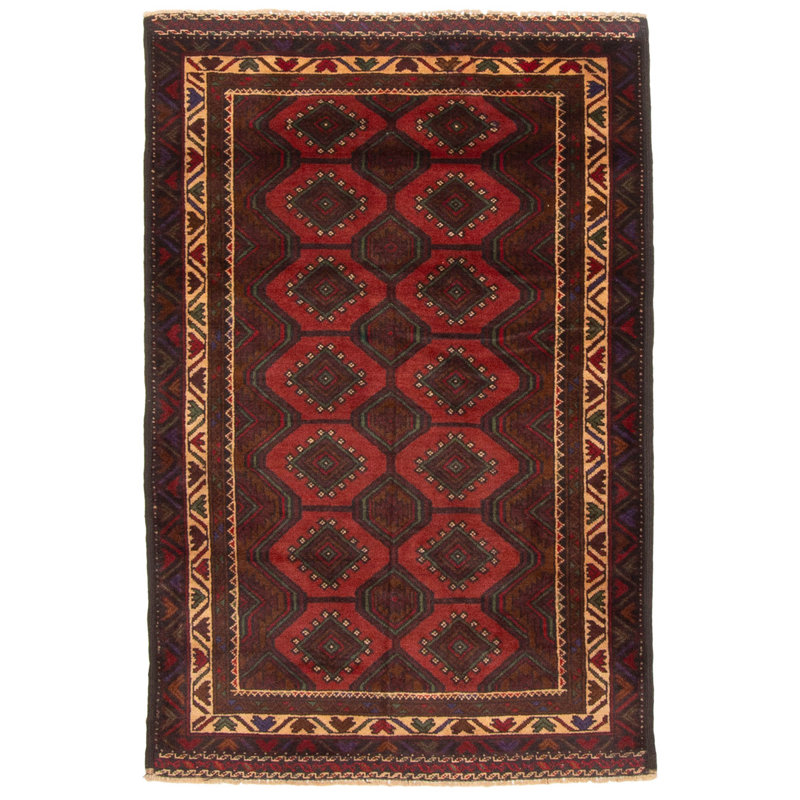 Tapis rouge foncé Teimani 3 pi 2 po x 4 pi 10 po