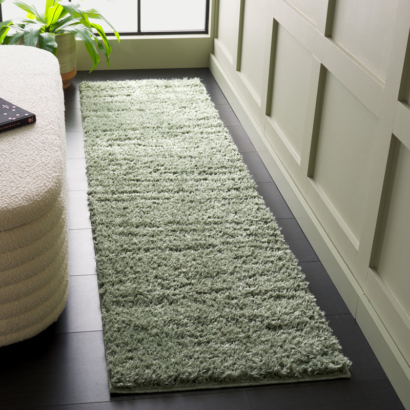 Tapis vert en polyester tissé à la machine Brusch, Green, Runner 2'2" x 5'