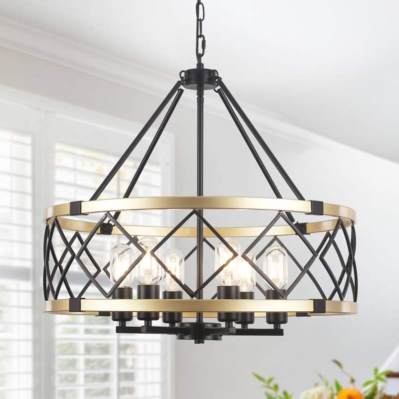 Williston Forge 6- Light 21.65" Dimmable Farmhouse Geometric Drum Chandelier Ceiling Lights for Foyer Kitchen Island Living Room