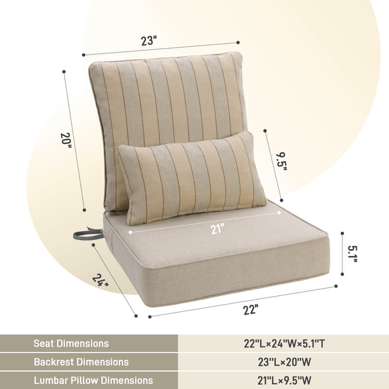  Coussin de siège / dossier d'extérieur, Rayures brunes, L 22 po x P 24 po