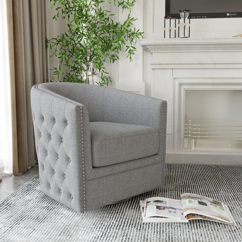 Tasniah Upholstered Swivel Club Chair, Dark Gray Polyester