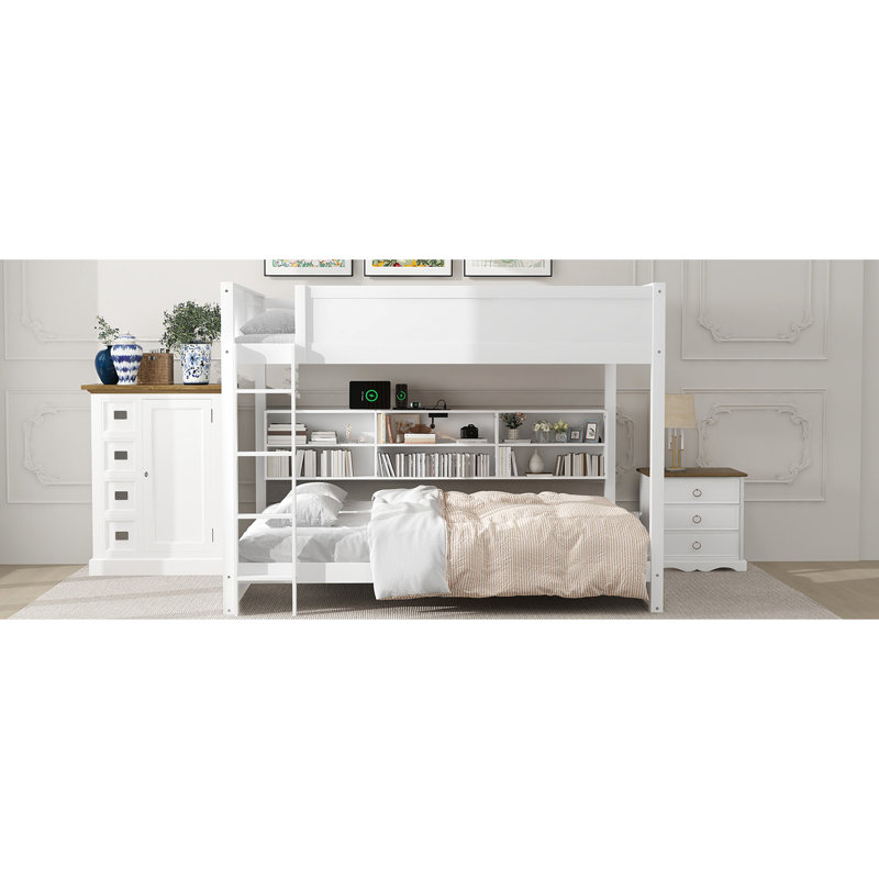 Lit superposé blanc avec armoires de rangement - grand et stable, Blanc