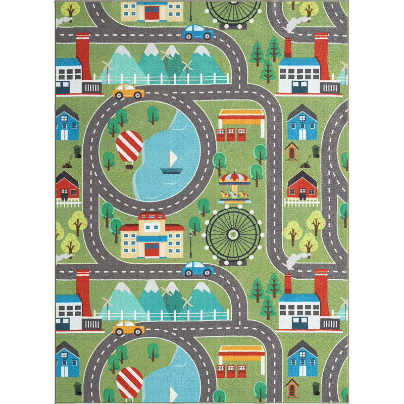 Hartsfield Happy Kids Green Rug, Rectangle 140 x 200cm