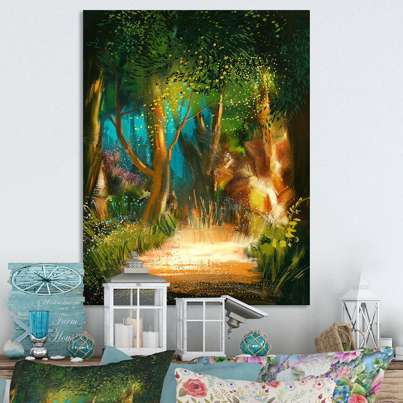 Mystic Forest Path In Morning - Art mural sur toile traditionnel, L 12 po x H 20 po x P 1,5 po, Toile tendue