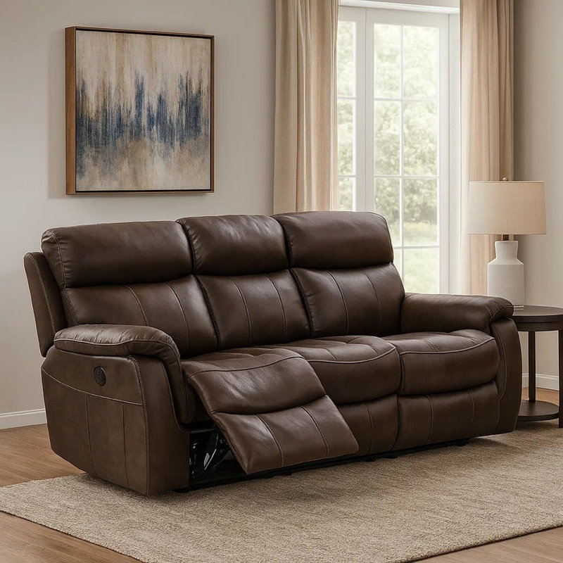 Canapé inclinable électrique Runy, cuir grainé brun, 86 po
