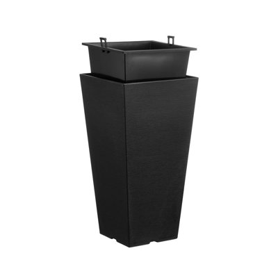 Set of 2 Tall Outdoor Planters 22inch, Large Planters for Outdoor Indoor Plants, Black Front Porch Planters Flower Tree Plant Pots with Modern Design and Built-in Drainage